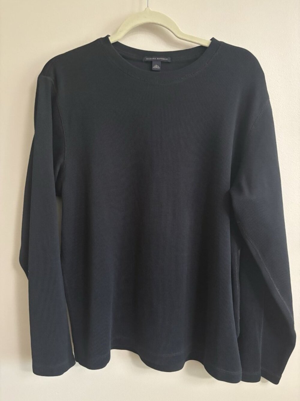 Banana Republic Y2k Thermal Shirt Mens Sz L Henley Knit Pullover Black Crew Neck